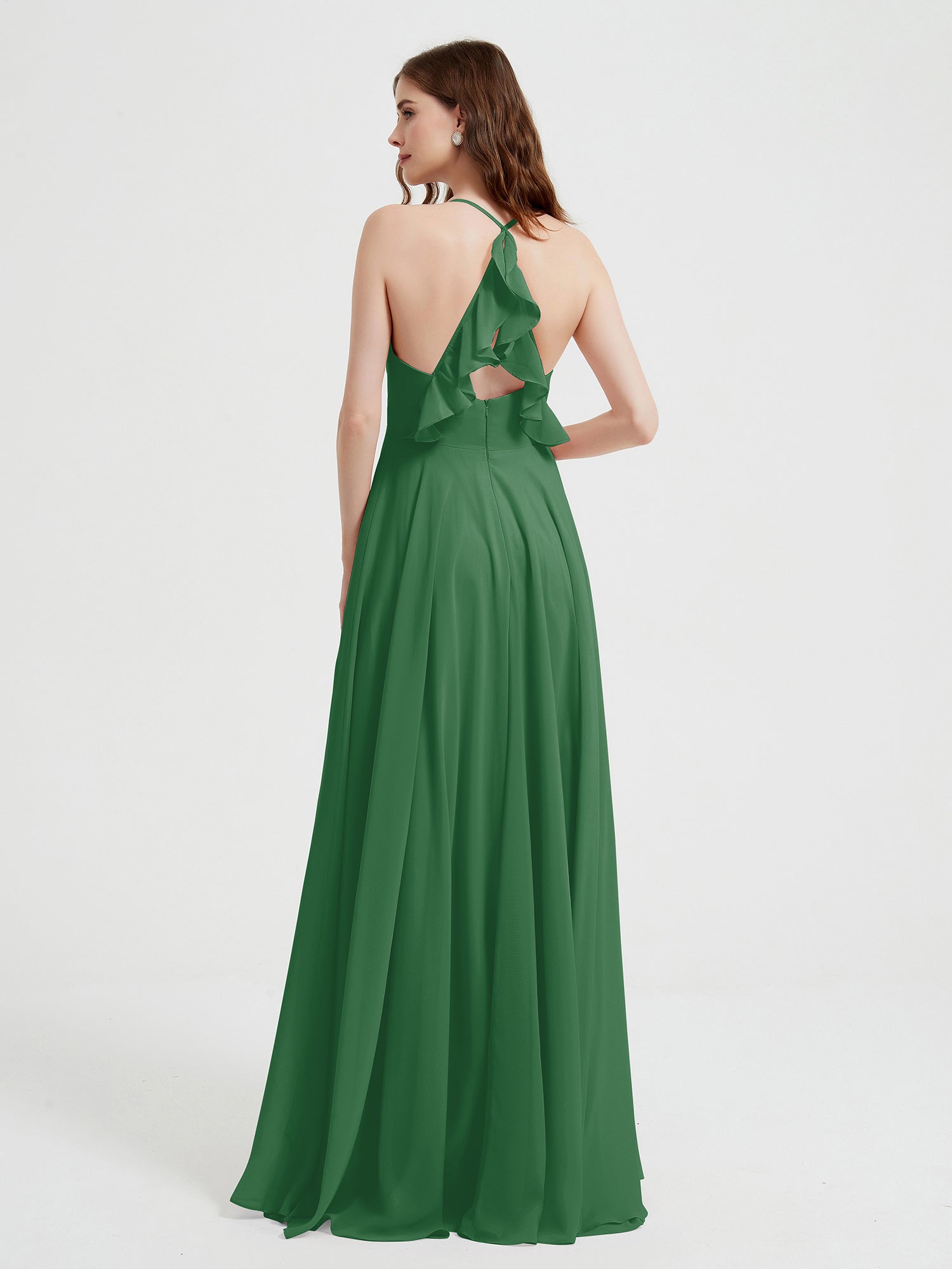 V-neck Bridesmaid Dress with Cross Back Emerald